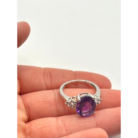 Amethyst Gemstone Ring Sterling Silver 925 Size 7.5 - Picture 9 of 12
